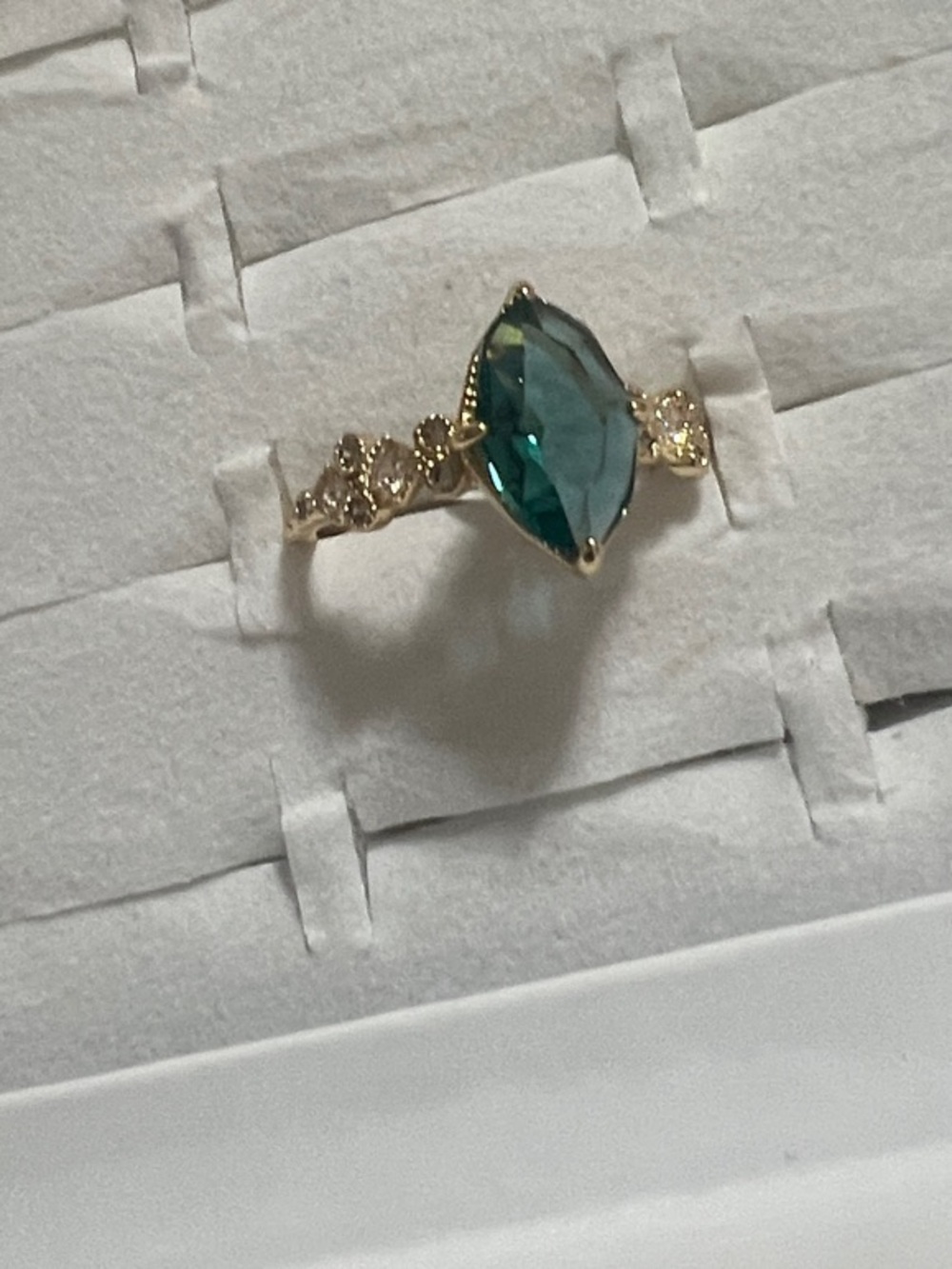 Gold Plated Ring with Teal Marquise Crystal - Women Jewelry